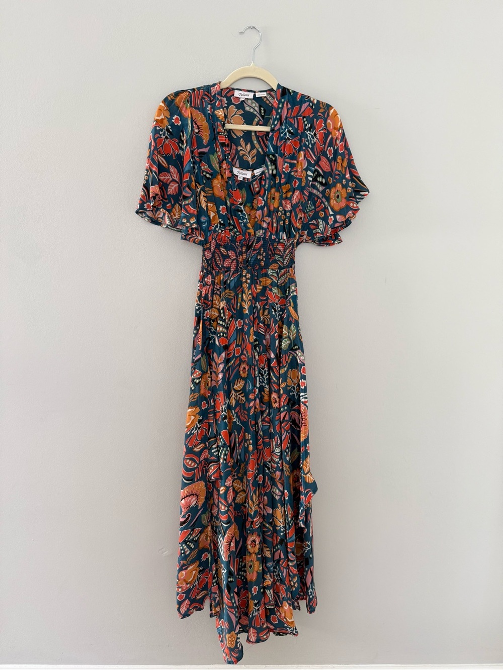 Tolani Floral Maxi Dress with Matching Slip Teal Multicolor Size XS